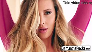 samantha satisfies her wet slippery hole with masturbation