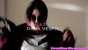 Salacious lesbian babes strapon each other before oral fun