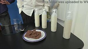 horny food critic teased with handjob, fingering, and blowjob leading to orgasm and creampie