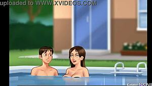 Summertime Saga Stepbro and Stepsis Risky Public Pool Fuck. Clothes Ripped in Rough Teasing!