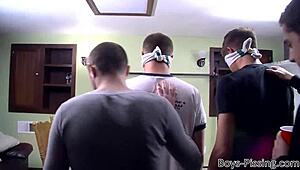 In this wild orgy, tied up twinks get filled with cock and piss by deviants