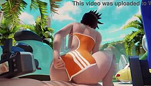 i's watchin yeero overwatch hmv, she gives blowjob with assfuckin and cumshot