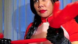 Latex glove fetish grips this hospital scene. Nurse dominates patient with rubber touch.