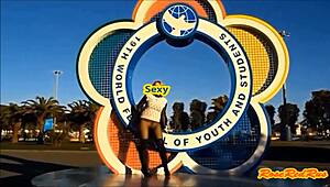 Flashing skirt at Olympic Park Sochi during 2014 event