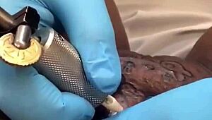 Detailed Tattoo Session With Lesbian Artists In Ebony Skin And Cute Teens