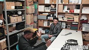 Handsome gay caught stealing, forced to suck big black cock