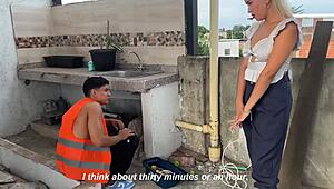 Yo, wanna watch builder bang boss’s blonde wife outdoors on deck?