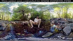 redhead milf carmen december yanks and masturbates with a dildo outdoors