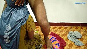 The young milkman fucks the tight pussy of the mature Indian woman