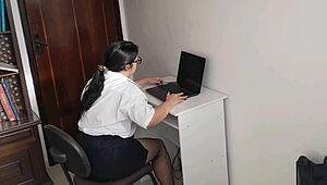 the horny secretary with big ass gets cum in mouth from boss