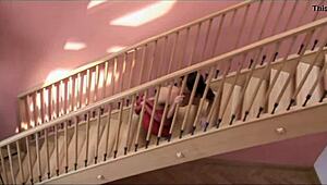 Amazing brunette Amandine gets a sensual massage turning into intense pussy fucking, bent over in doggystyle during her photoshoot.