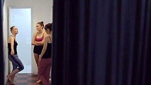 three teen ballerinas taking turns on one big cock, sucking and fucking