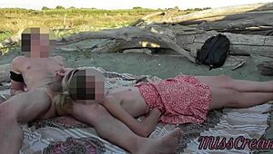 French Teacher Amateur Blowjob on Public Nude Beach with Cumshot