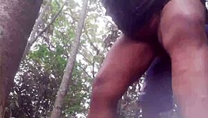 Interracial Amateur Couple Fucks Outdoors in the Forest, Milf in Public