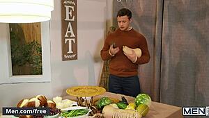 Nate Grimes and Friends Turn Friendsgiving into Wild Raw Gay Fucking Party with Hunks Bent Over and Sucking Monster Cocks