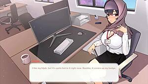 Why is my tsundere milf boss teasing me with her massive tits in this hentai game?