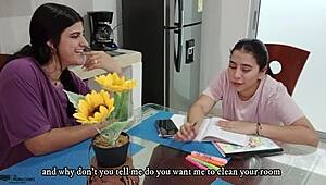 Latina stepmother begs stepdaughter for pussy licking in homemade lesbian sex