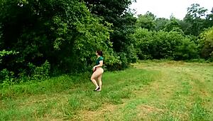 candid camping trip with housewife flashing thong bodysuit in wild spreading