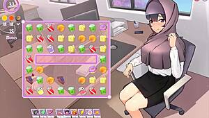 Why is my tsundere milf boss teasing me with her massive tits in this hentai game?