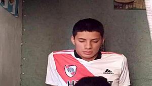 Latina amateur MASTURBATES soccer player's BIG COCK and SWALLOWS it