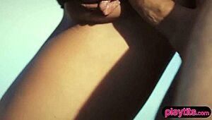 Nasty photographer bangs petite blonde model hard outdoors