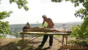 European twink enjoys outdoor massage from masseur