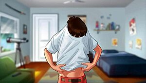 in summertime saga part 38, kitchen fucking with big tits and cucumber gets wild.