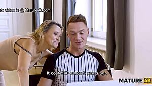 Mature woman in bed gets her desires fulfilled by knowing man