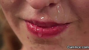 Hot looker receives bukkake cumshot on face