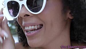 Ebony Stepdaughter Rides Big Cock in Taboo Blowjob and Facial Session