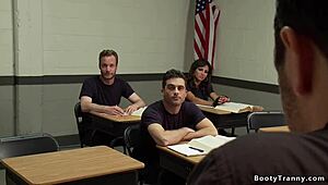 Police academy shemale student dominates with intense anal pounding