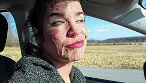 mother-in-law gets messy bukkake on the railroad