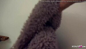 German scout seduces athletic teen Lola to fuck with big cock in outdoor pickup.