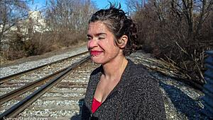 mother-in-law gets messy bukkake on the railroad