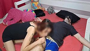 Hey, that old man noticed his stepdaughter had no panties while playing domino, and things got wild with cum on ass 😏