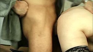 damn, this hot granny threesome is wild, dildo in her ass while her hairy pussy drips