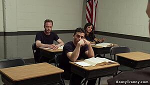 Police academy shemale student dominates with intense anal pounding