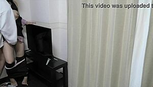 Young Couple Has Intimate Moments In Living Room Before School