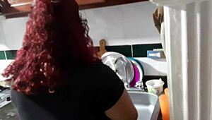 i catch the mature maid washing dishes and convince her to suck my big cock right there in the kitchen.