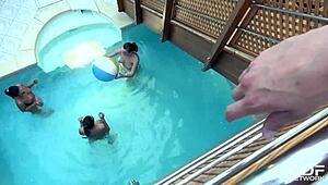 Blowjob orgy with kari, mea melone, and victoria daniels makes him squirt