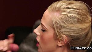 wicked looker swallows cum after facial bukkake 😈