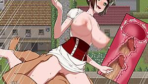 The NPC character in the anime hentai game offers blowjob and bent over doggystyle sex in roleplay