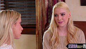 blonde friends explore gentle touches and soft kisses together