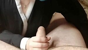 I watch the blue-haired babe take my big cock in her mouth