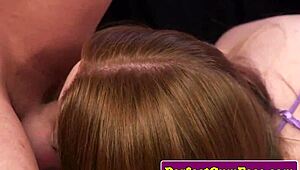 This gorgeous Euro babe got facialized by an older guy during a wild session.