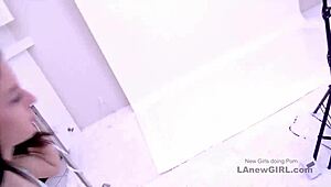 Brunette teen meets photographer at coffee shop for a wild fuck