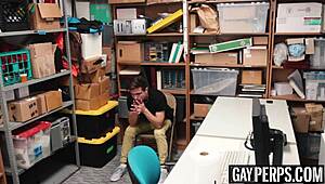 young guy rides officer's massive black dick in uniform at work