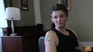 Boy watches slutty girl earn money with her pussy