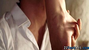 European babe gives FOOTJOB and gets JIZZED on her feet.