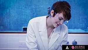 in the hospital, the naughty doctor is massaging hot stella cox with his new oil, leading to lesbian tribbing